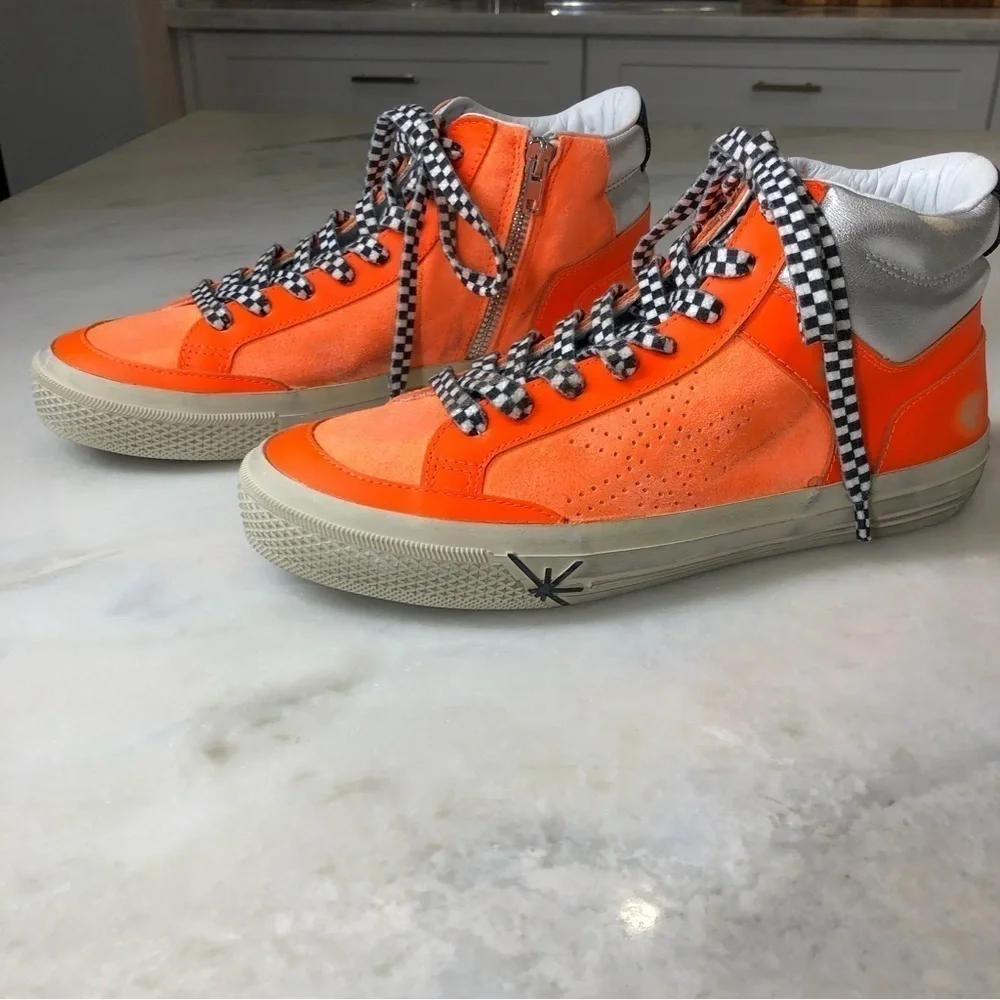 Women’s High-Top Sneakers in Bright Orange with Silver Accent